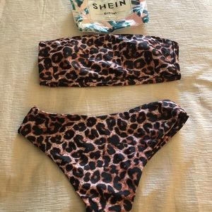 SheIn leopard bandeau high waisted bikini
